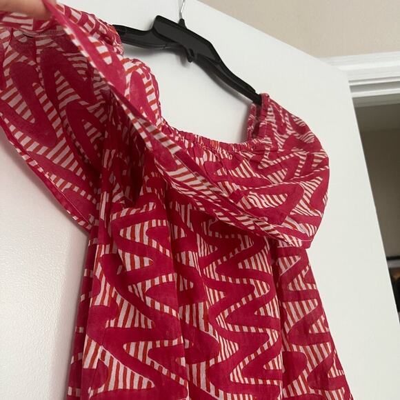 Oliphant Red Pink Pattern Off Shoulder Blouse - Picture 2 of 5